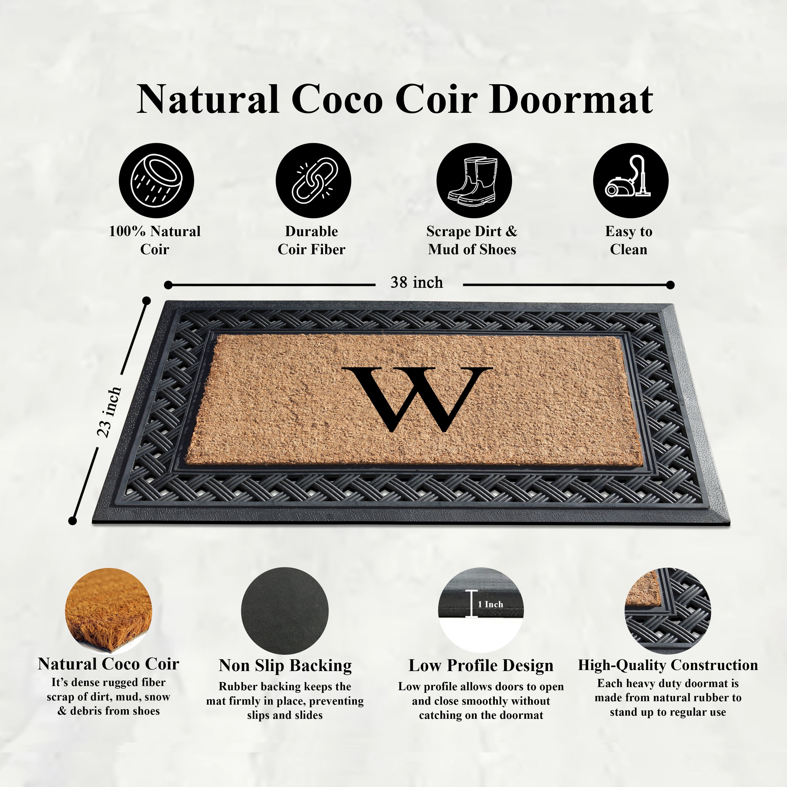 A1 Home Collections Paisley Rubber and Coir Outdoor Doormat, Non-Slip Backing, Black/Beige 23 x 38