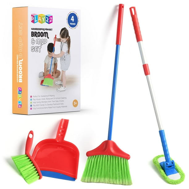 Set de limpieza Play22 Kids de 4 piezas con escoba, mopa, cepillo y recogedor