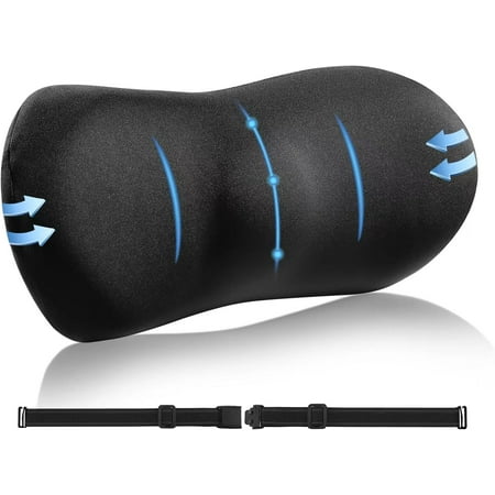 Lumbar Support Pillow for Car with Dual-Grip&trade; Stability System | Advanced Adaptive Memory Foam Back Lower Pain Relief Ergonomic Driving Seat & Office Chair Cushion Black