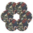 thumbnail image 2 of Haosy Set of 6 Drink Woven Coaster with Holder Heat Resistant Non-Slip Bar Coasters 4 Inches Holly Leaves Berries Candy Canes, 2 of 7