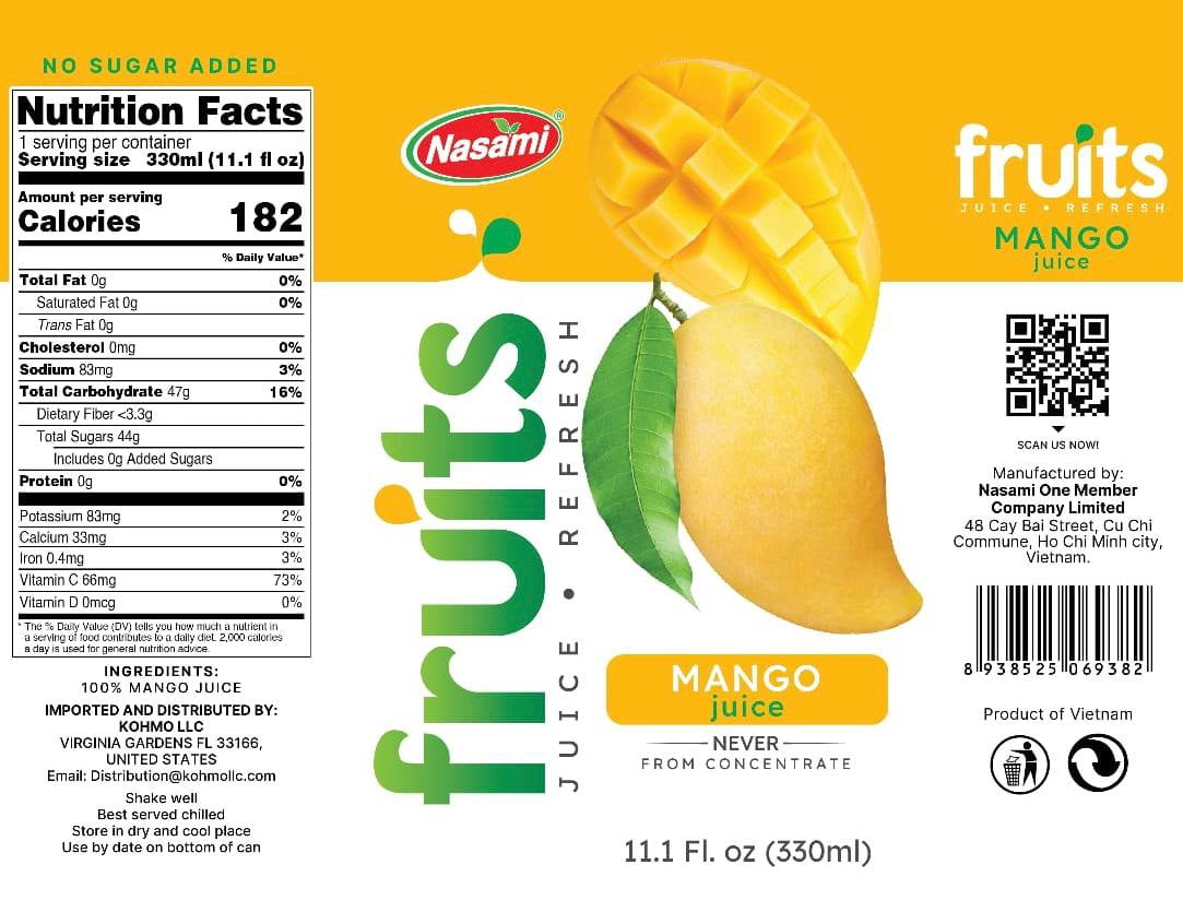 Nasami 100% Mango Juice – 11.1 fl oz (330ml) Can, No Sugar Added