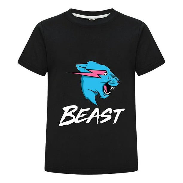 Camiseta Estampada MrBeast Niño Niña Pantera Azul Ropa Infantil Verano Casual Playera Juvenil Cómoda Regalo Algodón Fans