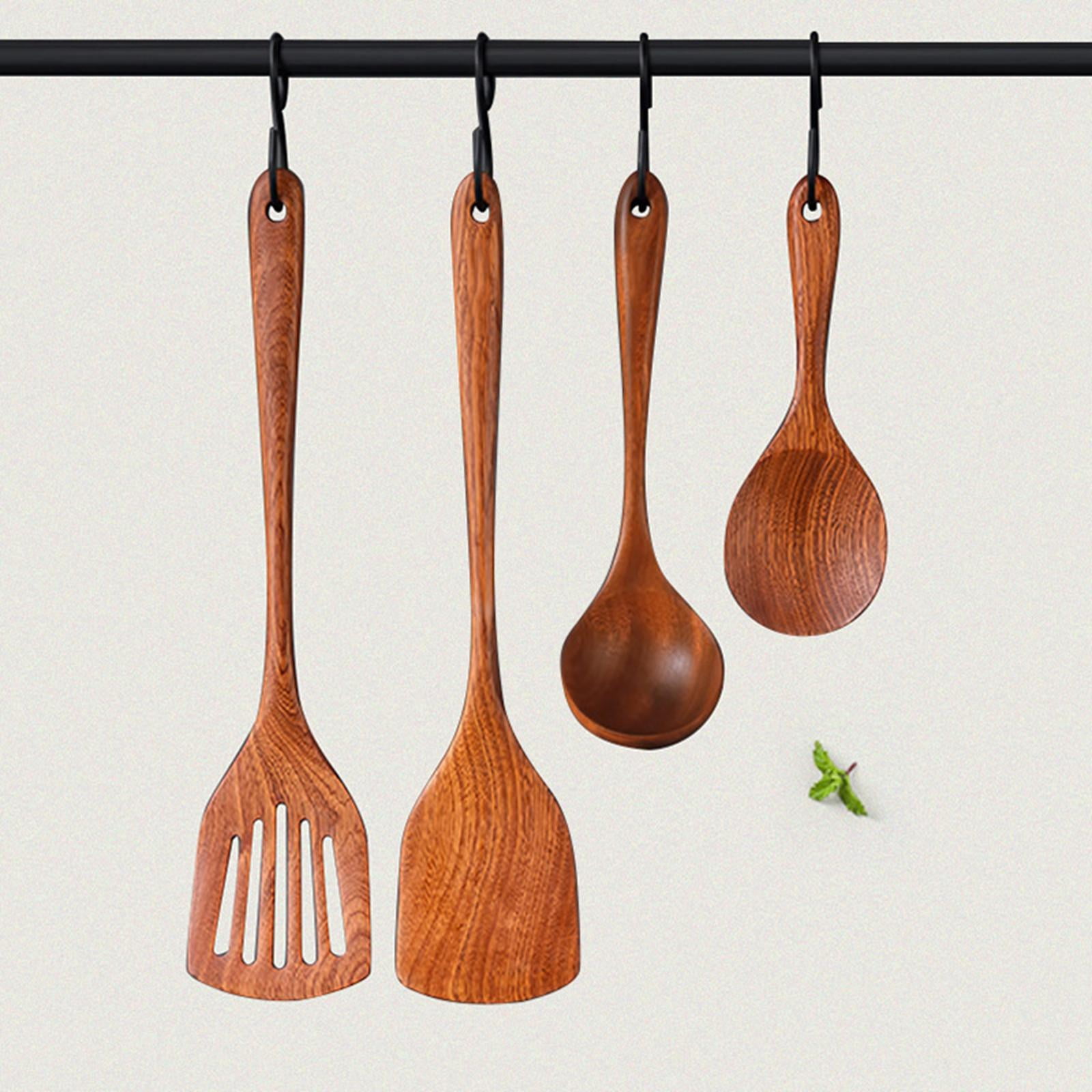 Yunhigh Set of Wooden Cooking Spoons And Spatula Shovel Rice Soup Spoon Wood Non-Stick Kitchen Utensils Japanese Style（4pcs） 