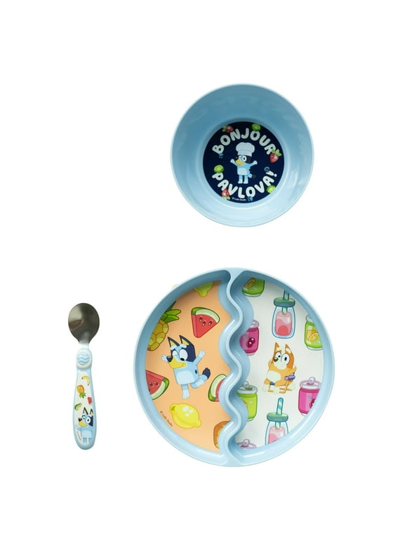 Bluey 3-Piece Mealtime Set with Divided Suction Plate, Bowl and Spoon  9m+