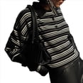 thumbnail image 2 of Camisa de Rayas para Mujer, Larga, Color Block, Cuello con Muescas, Camiseta de Verano Negro L, 2 of 10