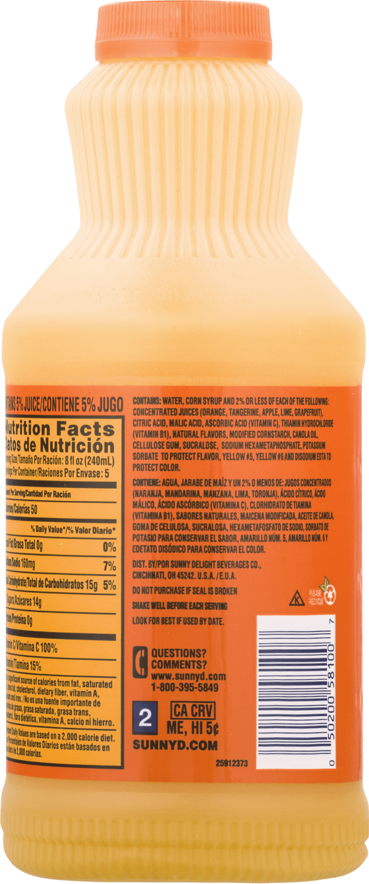 Sunny D Nutrition Chart