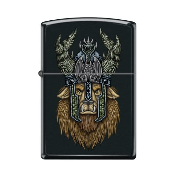 Zippo Lighter - Personalized Message Engraved Backside on Viking Design Windproof Lighter (Lion King #Z6040)