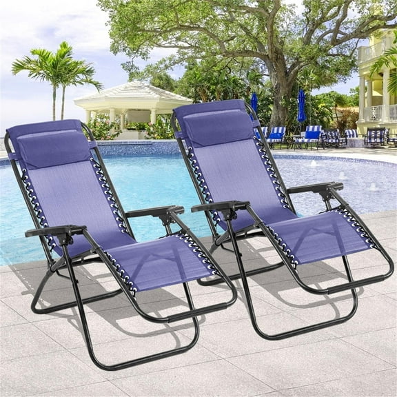 Simenmax Set of 2 Zero Gravity Chair, Outdoor Lounge Chairs, Portable Folding Reclining Camping Chair, Blue