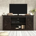 thumbnail image 2 of Lacoo TV Wood Stand Sliding Barn Door Storage Farmhouse TV Cabinet and Adjustable Storage Shelves, Dark Brown, 2 of 7