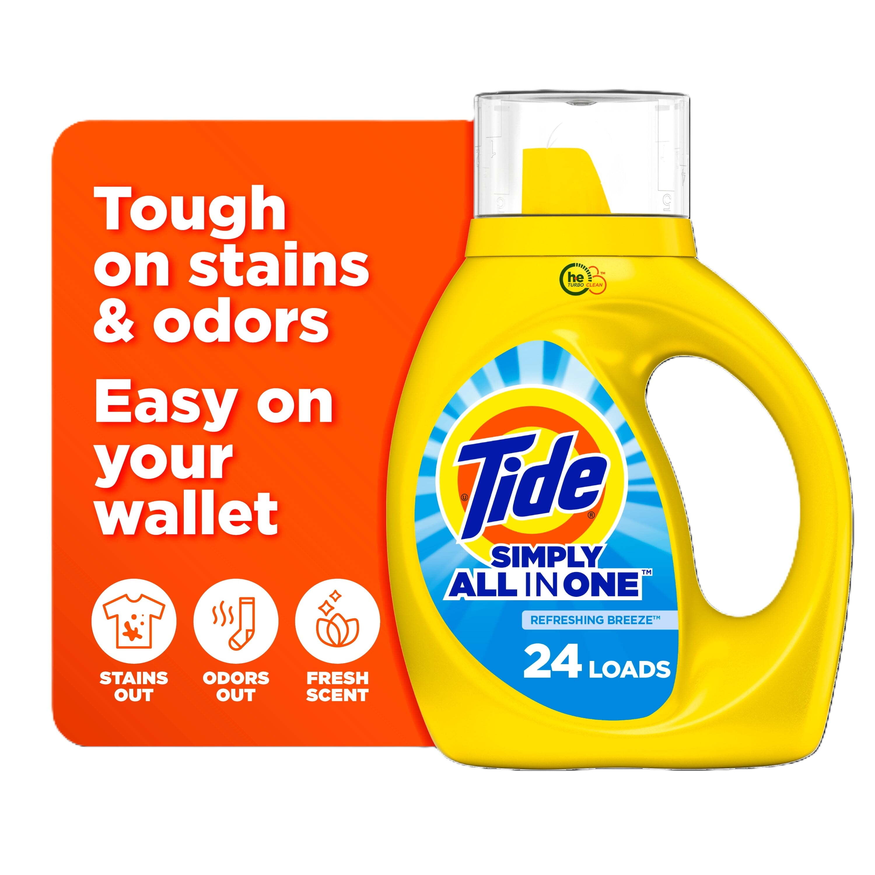 (6 pack) Tide Simply Liquid Laundry Detergent, Refreshing Breeze, 24 Loads, 32 fl oz