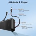 thumbnail image 4 of Yoobao Mini Power Bank PD20W Fast Charging with LED Display, 10000mAh USB-C in&Out Portable Charger with Built-in 2 Cables, 4 Outputs Travel Battery Pack for iPhone 16 15 Samsung iPad, Black, 4 of 10
