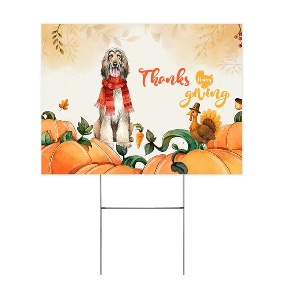 Happy Thanksgiving Afghan Hound with Turkey Pumpkins Autumn Vibes Yard Sign Dog Lover Outdoor Home Lawn Garden Porch Decor - 12018