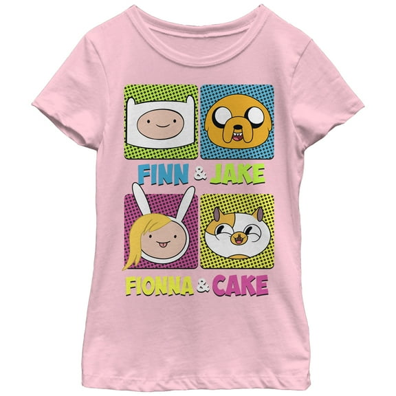 Girl's Adventure Time Finn Jake Fionna Cake  Graphic Tee Light Pink Medium