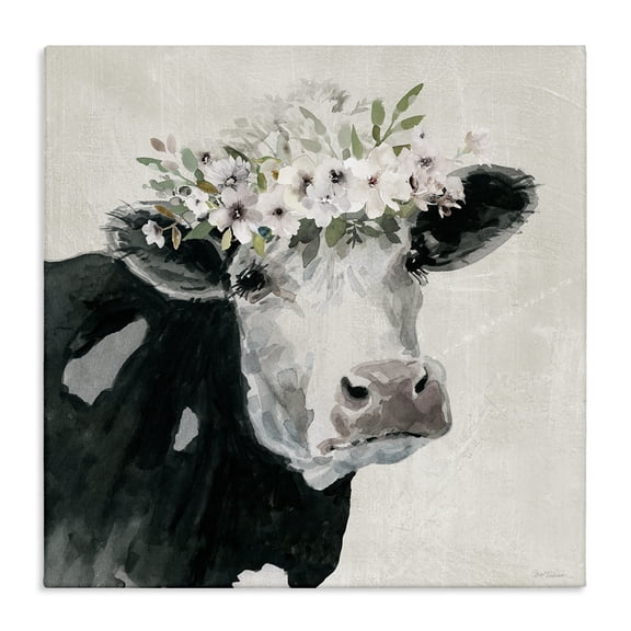 Stupell Industries Rustic Lodge Gazing Cow with Florals Canvas Art, 17 x 17, by Carol Robinson