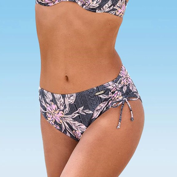 LASCANA Women's Mix Print Mid Rise Bikini Swimsuit Bottom Ruching