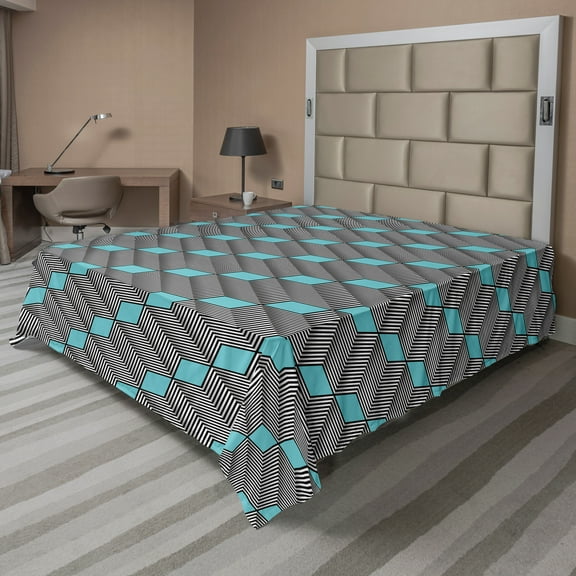 Ambesonne Abstract Flat Sheet, Modern Diagonal Zigzags, Full Size, Seafoam Grey