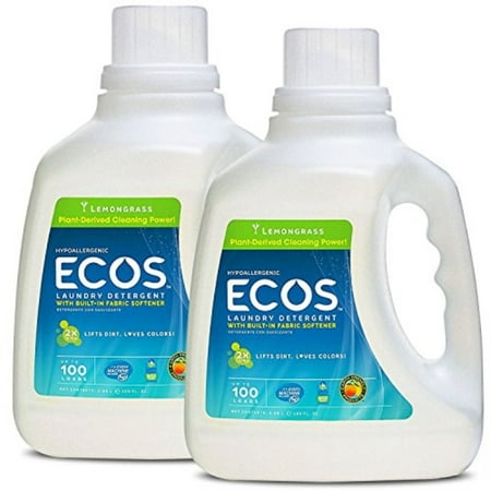 Built In Detergent Dispenser Earth Friendly Products ECOS 2x Liquid Laundry Detergent with Built in Softener, Lemongrass, 100 Loads, 100-Ounce Bottle (Pack of 2) ()