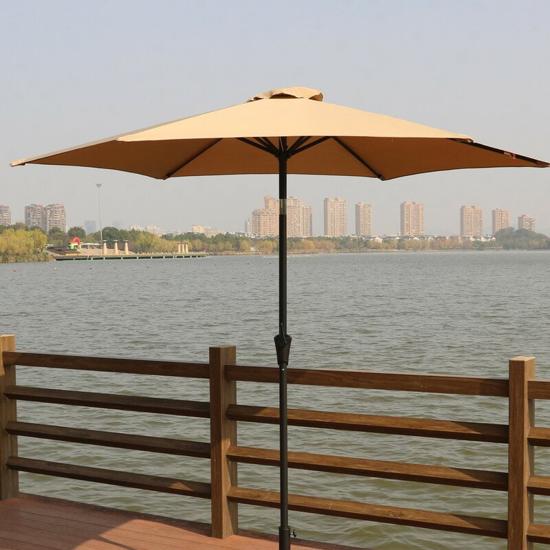 Outdoor Market Patio Umbrella with Push Button Tilt and Crank Lift