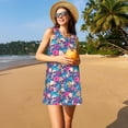 thumbnail image 3 of Naloa Skull blue leaf Print Women's Summer Spring Casual Beach Sundress,Vacation Sleeveless Tank Crewneck Loose Dresses, 3 of 7