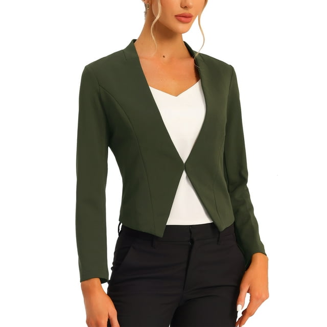 Blazer de Travail pour Femme Sans Col, Veston de Style Professionnel Décontracté, Blazer Court, TG Vert Armée