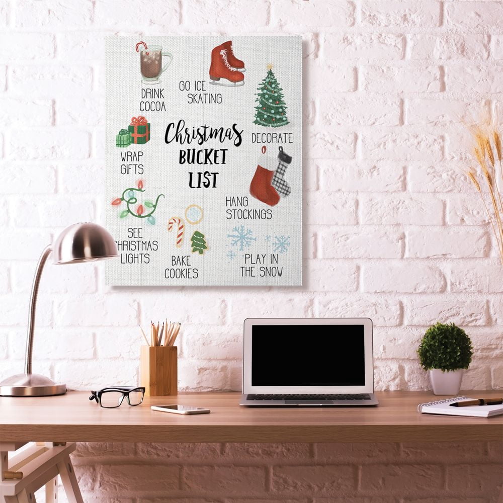Christmas Bucket List Seasonal Items Food Winter Word Design Super Oversized Stretched Canvas Wall Art by Daphne Polselli