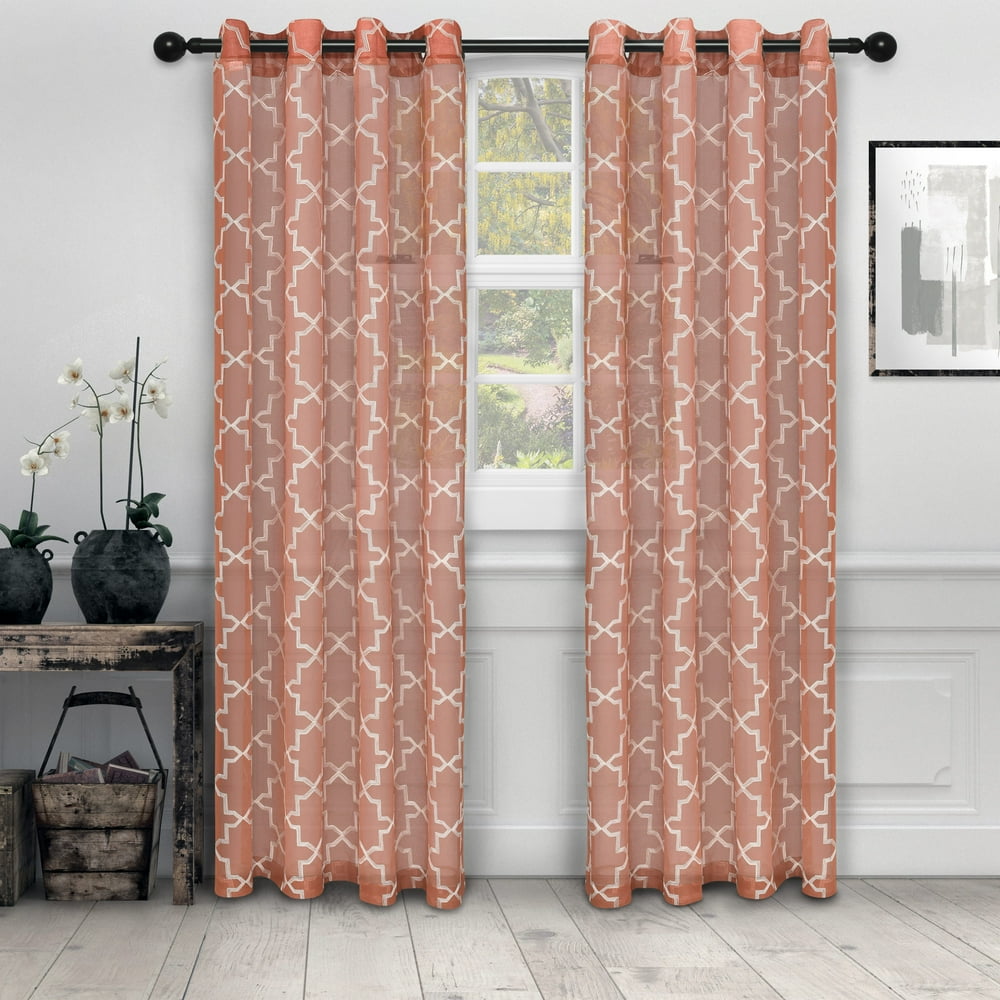 Superior Semi-Sheer Quatrefoil Printed Curtain Panels (Set of 2) Rust