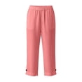 thumbnail image 6 of Shadoumai Capri Pants for Women Summer Casual Cropped Linen Pants Pull on Elastic Waist Side Pockets Bottoms Button Hem Trousers, 6 of 6