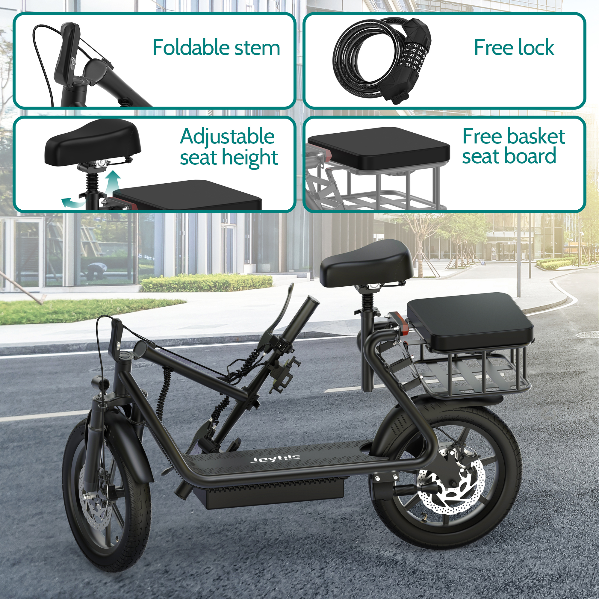 JOYHIS JH1Pro Electric Scooter with Seat for Adult, 20MPH Speed Power by 500W Motor, 48V/22.5Ah Wider Deck & Height Adujustable Seat with Carry Basket UL2272 Certified