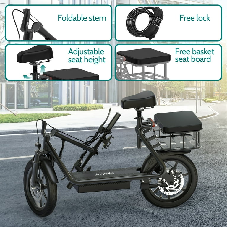 JOYHIS JH1 Electric Scooter with Seat for Adult, 20MPH Speed Power by 500W Motor, 48V/10.4Ah Wider Deck & Height Adujustable Seat with Carry Basket UL2272 Certified