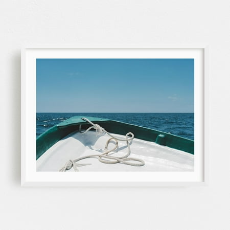 Beyond the Sea - Cabo San Lucas Baja California Sur Mexico Photography Boat Ocean Nautical Seascape Coast Minimalist Water White Framed Wall Art Print 5 x 7 inches