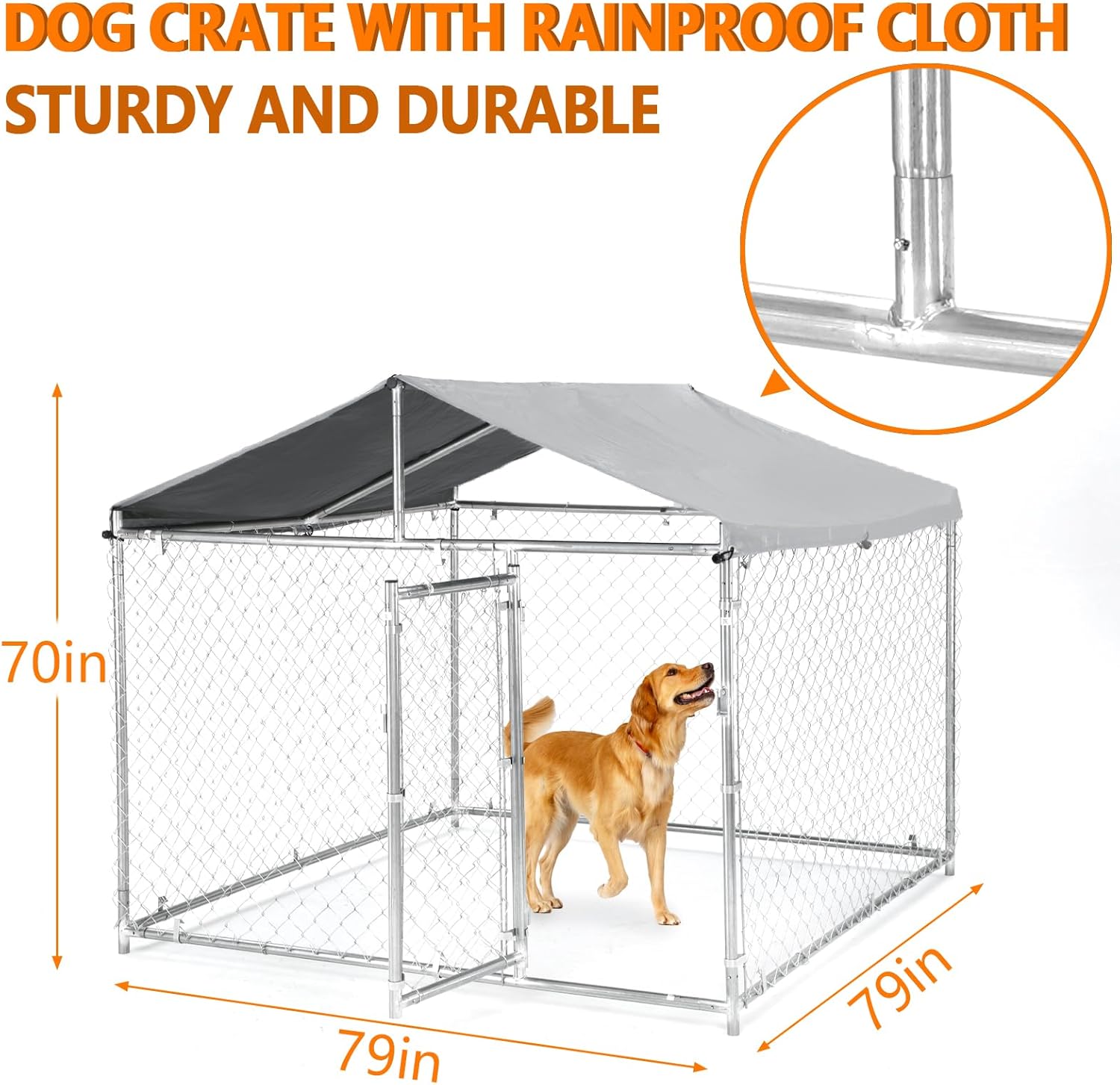 PIONEERWORKS  Heavy-Duty Outdoor Dog Kennel 78" x 78" x 67" with Lockable Door & Waterproof Roof for Yard & Farm