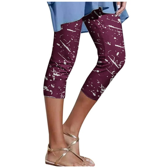 Mrat Women's Mid Capris Pants Cropped Leggings Capris for Women Waist Slim Elastic Capris for Women Stretch Capris Casual Summer Trousers Purple XL