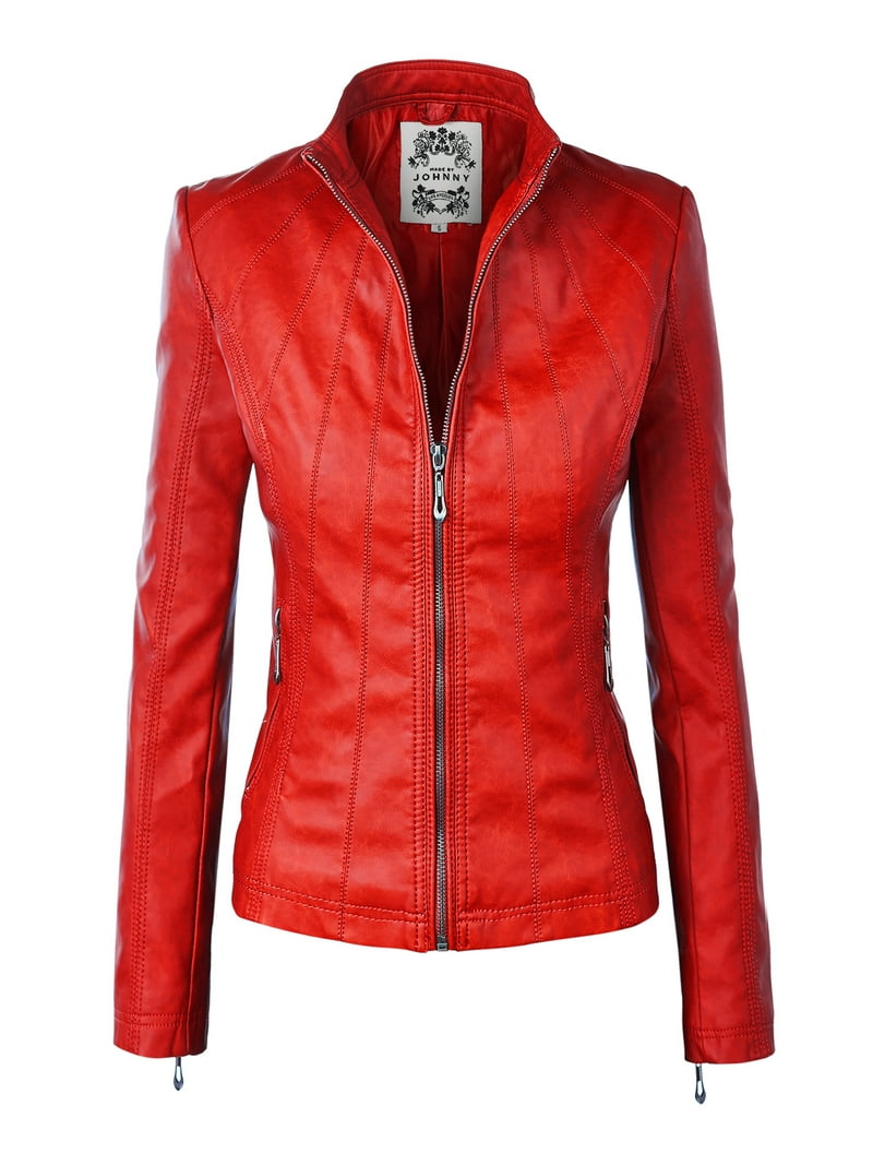 Made by Panelled Faux Leather Moto Jacket RED - Walmart.com