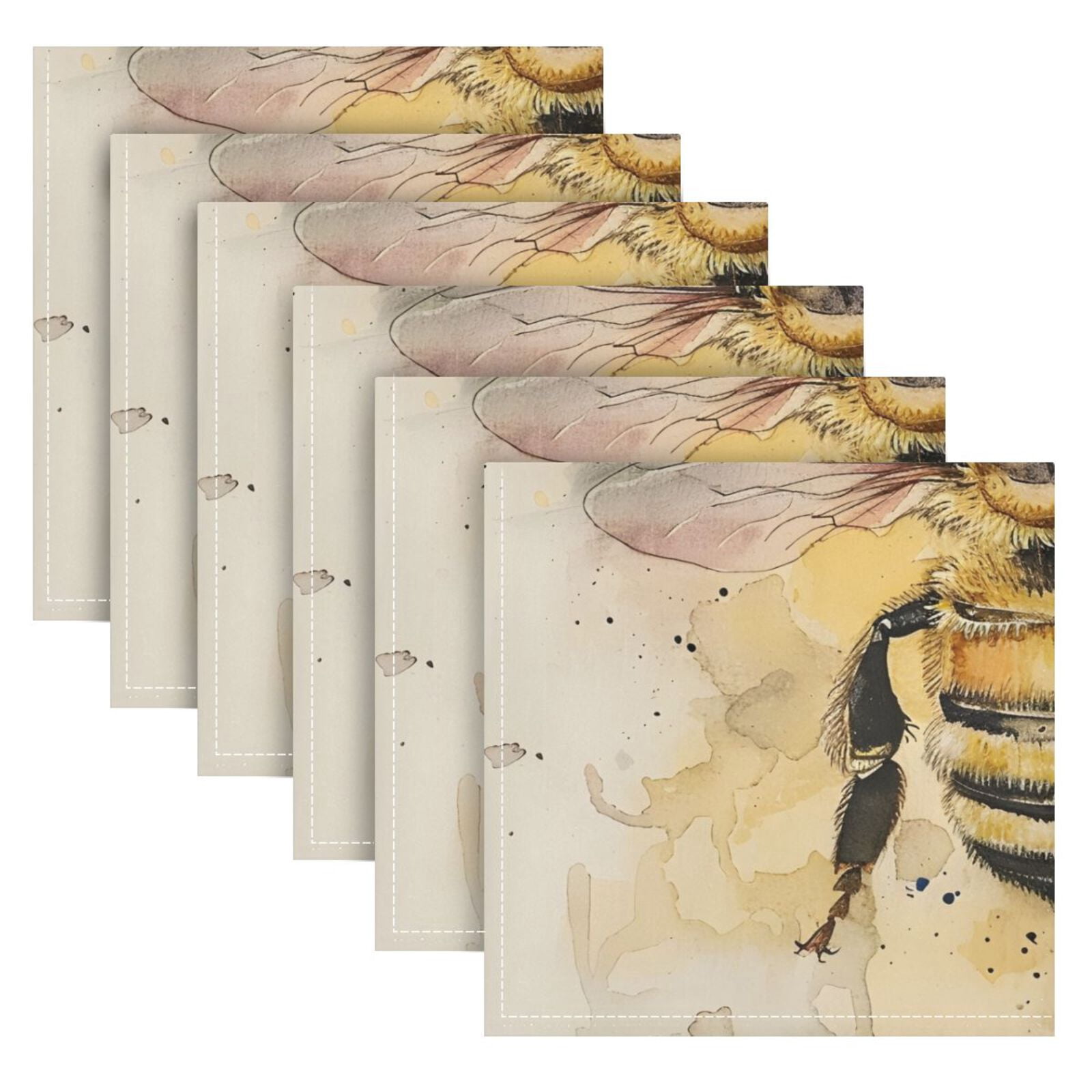 JSTEL Bee Watercolour Cloth Napkins Set of 6, 20x20 Inch Washable and Reusable Napkin for Decoupage Dinner Party Everyday Use