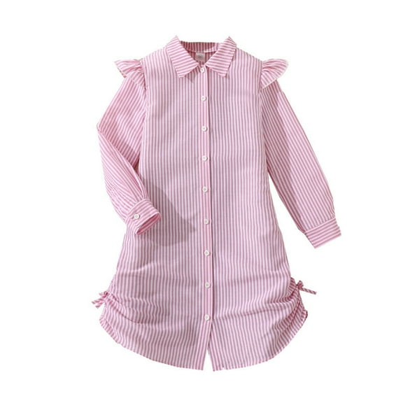 MEZZALL Child Long Sleeve Shirt Dress For Girls Stylish Striped Button Tunic For Kids Casual Fall Outfit Comfortable Everyday Wear For School And Play Dresses O-Neck Festival Sundress Cozy