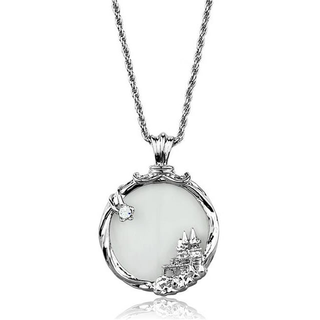 Women Rhodium Brass Magnifier Pendant with Top Grade Crystal in Clear - 26.5 in.