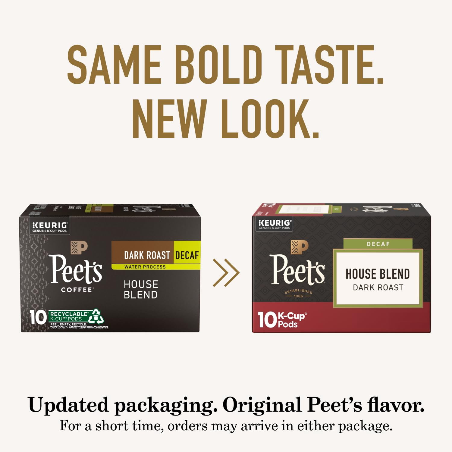 Peet's Coffee, Dark Roast Decaf Keurig K-Cup Pods, Decaffeinated Arabica Coffee - Decaf House Blend 60 Count (6 Boxes of 10 K-Cup Pods)