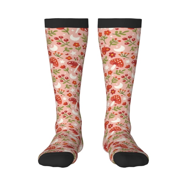Fotbe Dragonfly Mushroom Calcetas Divertidas Estampadas para Hombre y Mujer, Calcetas de Algodón hasta la Rodilla para Caminar, Correr, Enfermería y Embarazo