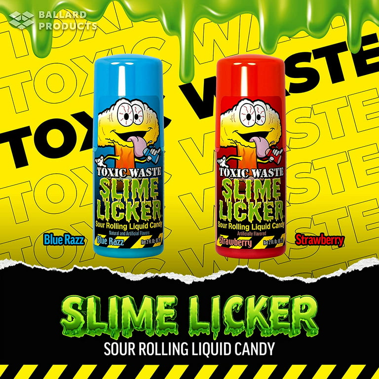 Slime Licker - Sour Rolling Liquid Candy - 4-Pack of Blue Razz Flavor - 2  ounces each Bottle - Toxic Waste - TikTok Challenge Trend Blue-Raspberry 2  Fl Oz (Pack of 4)