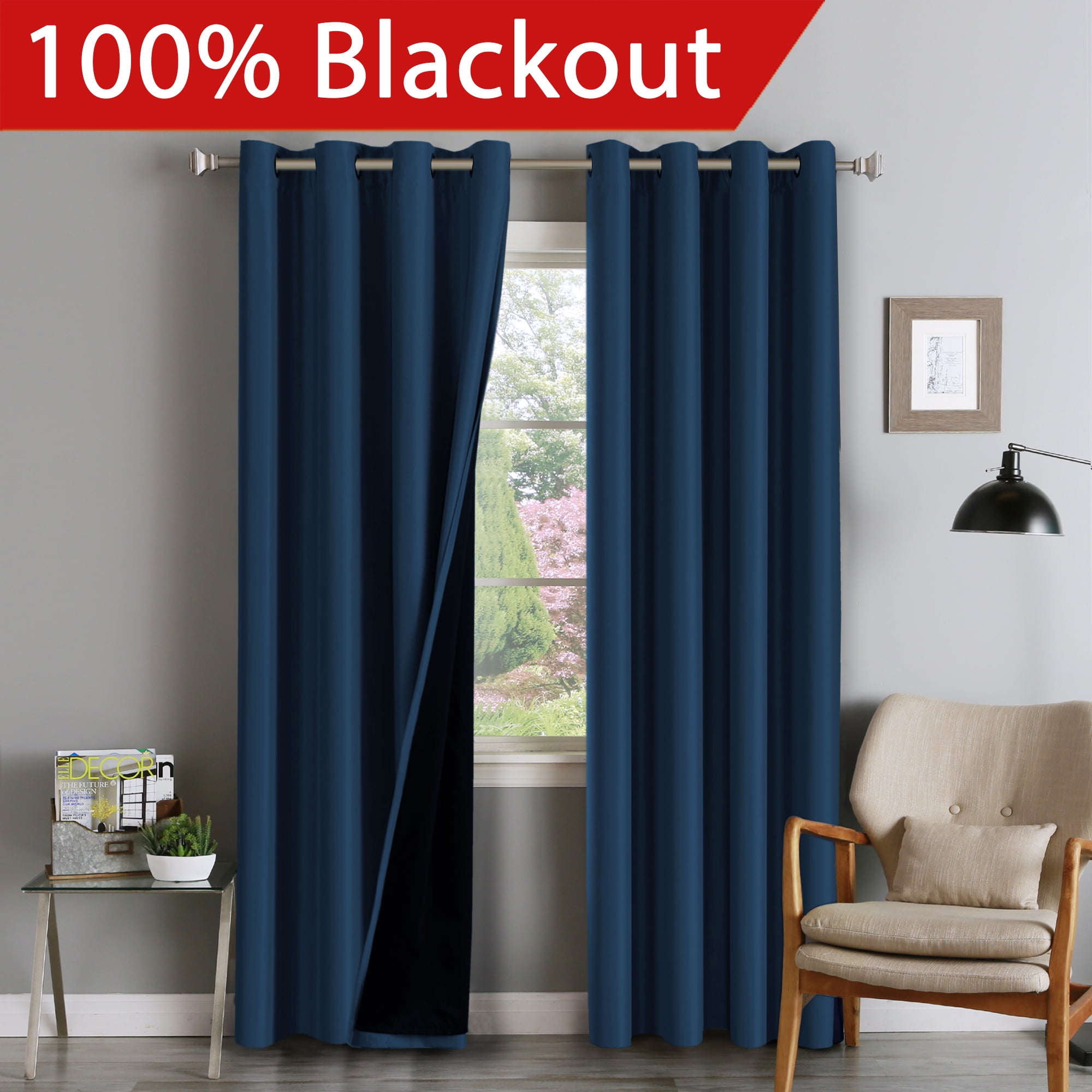 Navy Blue, W52 X L63 FLCA Blackout Curtains Room Darkening Thermal Insulated Grommet Drapes Bedroom