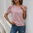 thumbnail image 6 of BiZtdJrK Women Dressy Casual T Shirts Puff Short Sleeve Summer T Shirt Crew Neck Fashion Casual Tunic Tops Pink S, 6 of 8