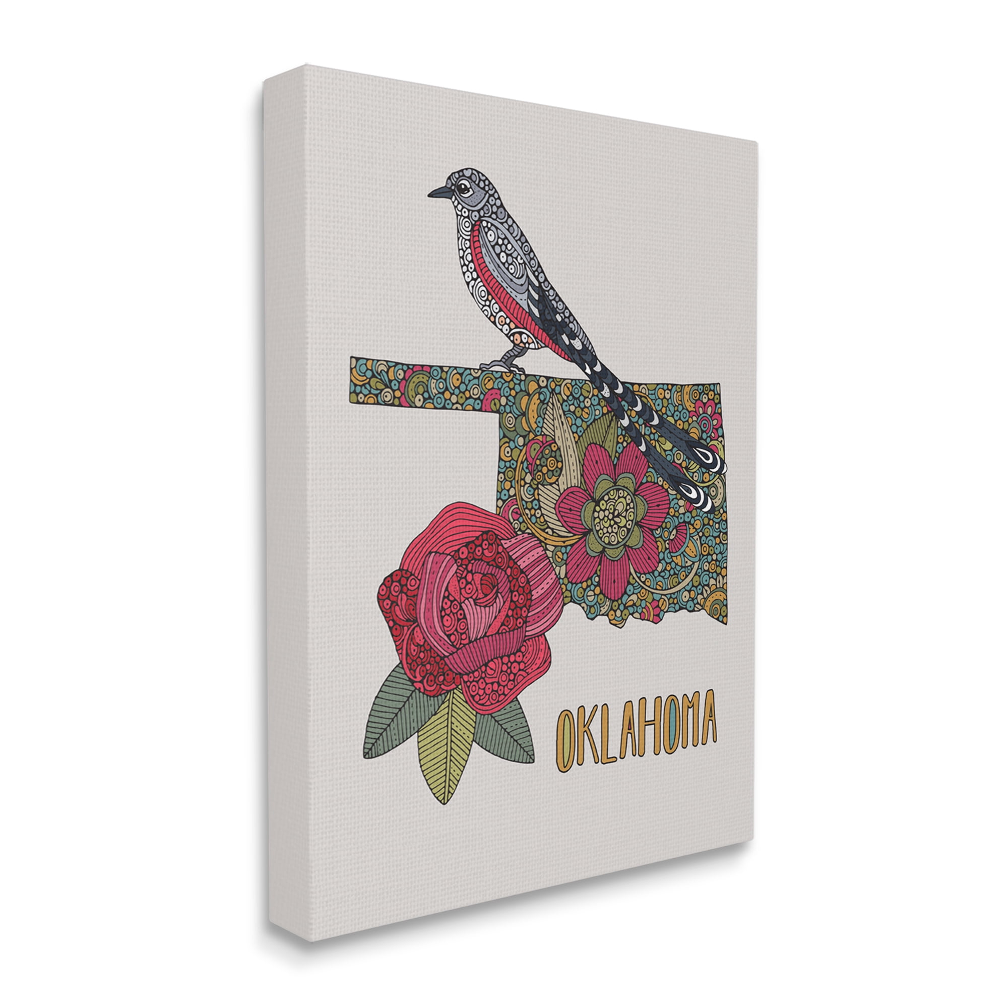 Stupell Industries Oklahoma State Bird & Flower Detailed Floral Pattern Graphic Art Gallery Wrapped Canvas Print Wall Art, Design by Valentina Harper