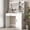 White, variant on Oufan Large Vanity Desk with Mirror & Light, Wooden Storage Dresser with Drawer, Door & 3 Open Shelves, Dressing Table for Bedroom, Closet