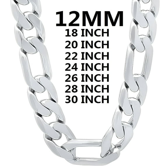 DESIGNICE Solid 925 Sterling Silver Necklace For Men Classic 12mm Cuban Chain 18/20/22/24/26/28/30 Inch Charm Fashion Jewelry Gift