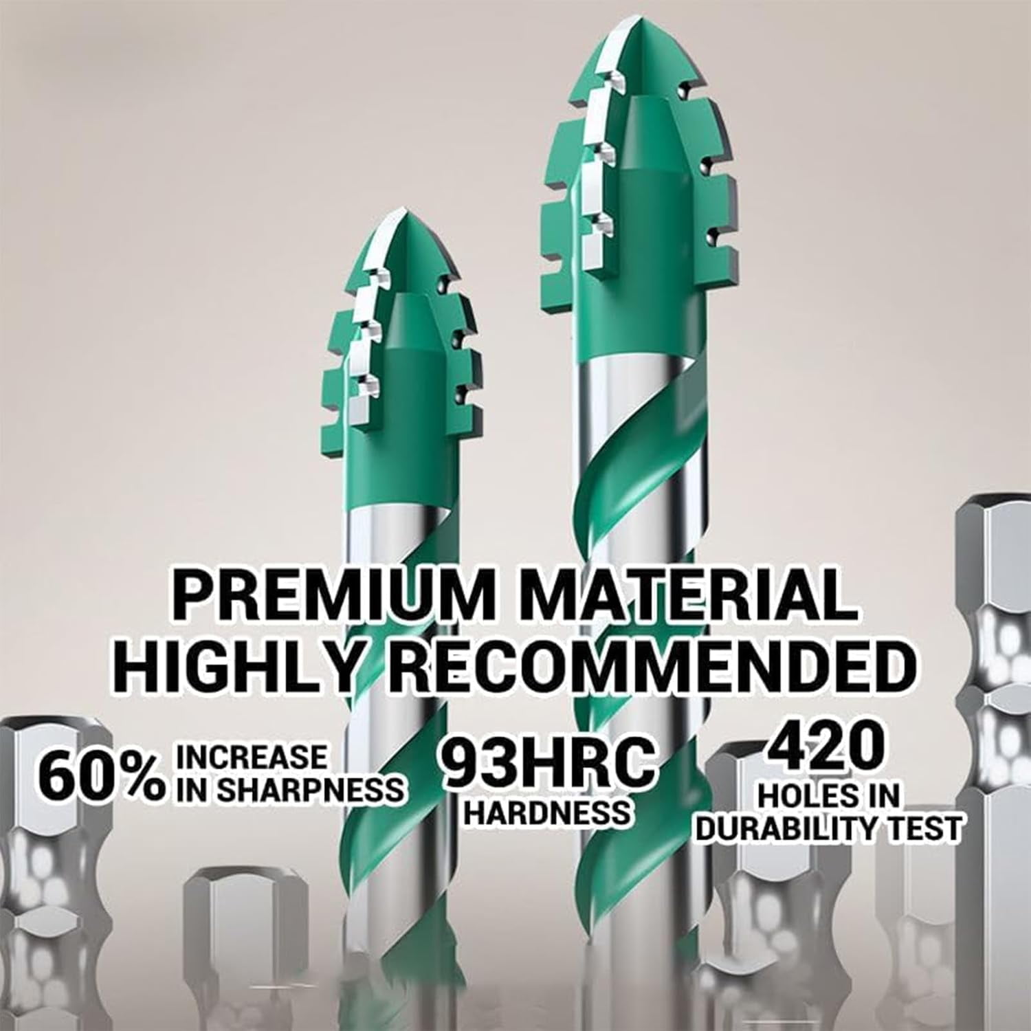 Beooshop Four Blade Serrated Eccentric Drill Bits, 4-Flute Serrated Edge Drill Bit Set, Specifications 1/4, 5/16, 3/8, 1/2, Suitable for Ceramic Tiles, Marble Concrete (4 PCS)