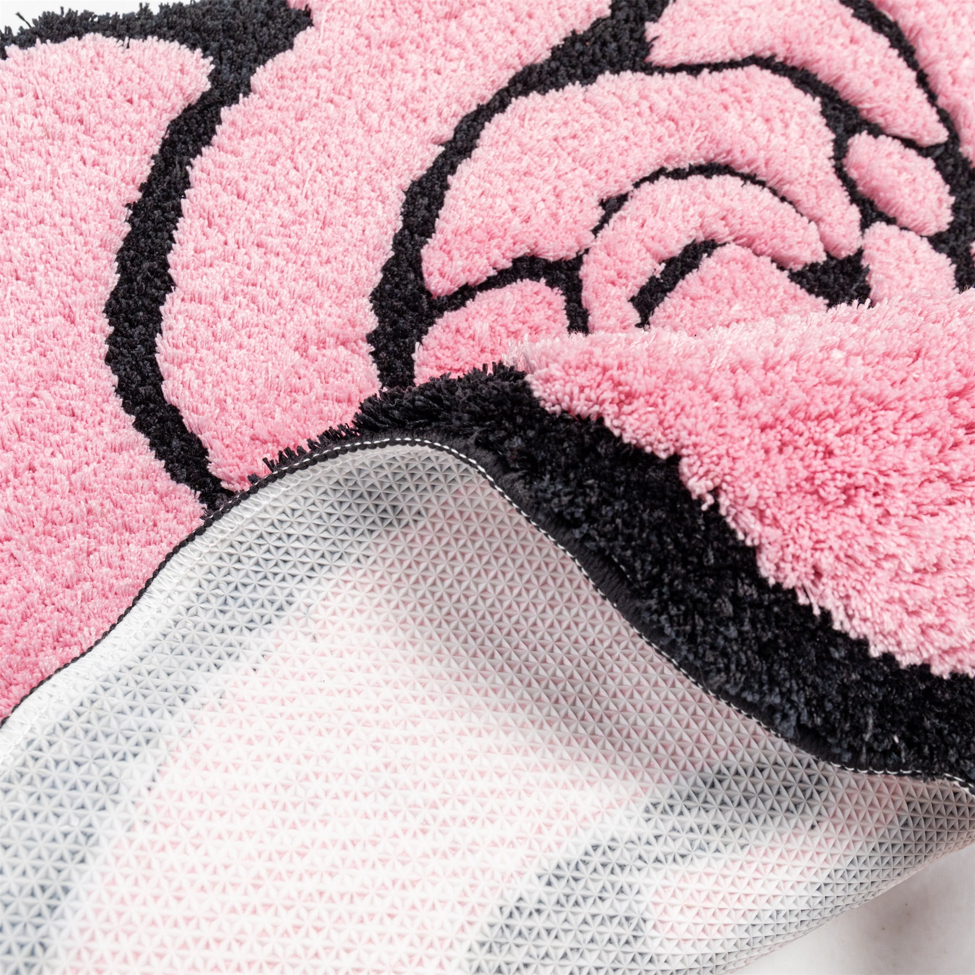 Pink Rose Bath Mat for Bathroom Non Slip Flower Shaped Absorbent Bath Rug Fluffy Shower Rugs Washable Decor Floral Small Rug Doormats 23.6x25.5in