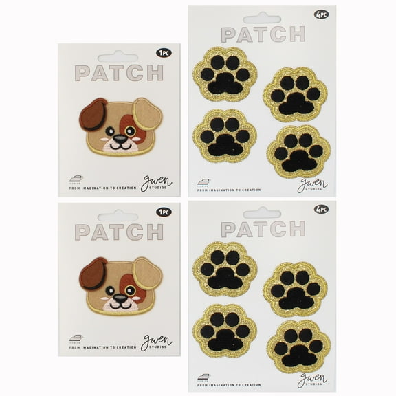 Gwen Studios Embroidered Puppy Dog and Paw Print Iron-on Patch Appliques, 10PC