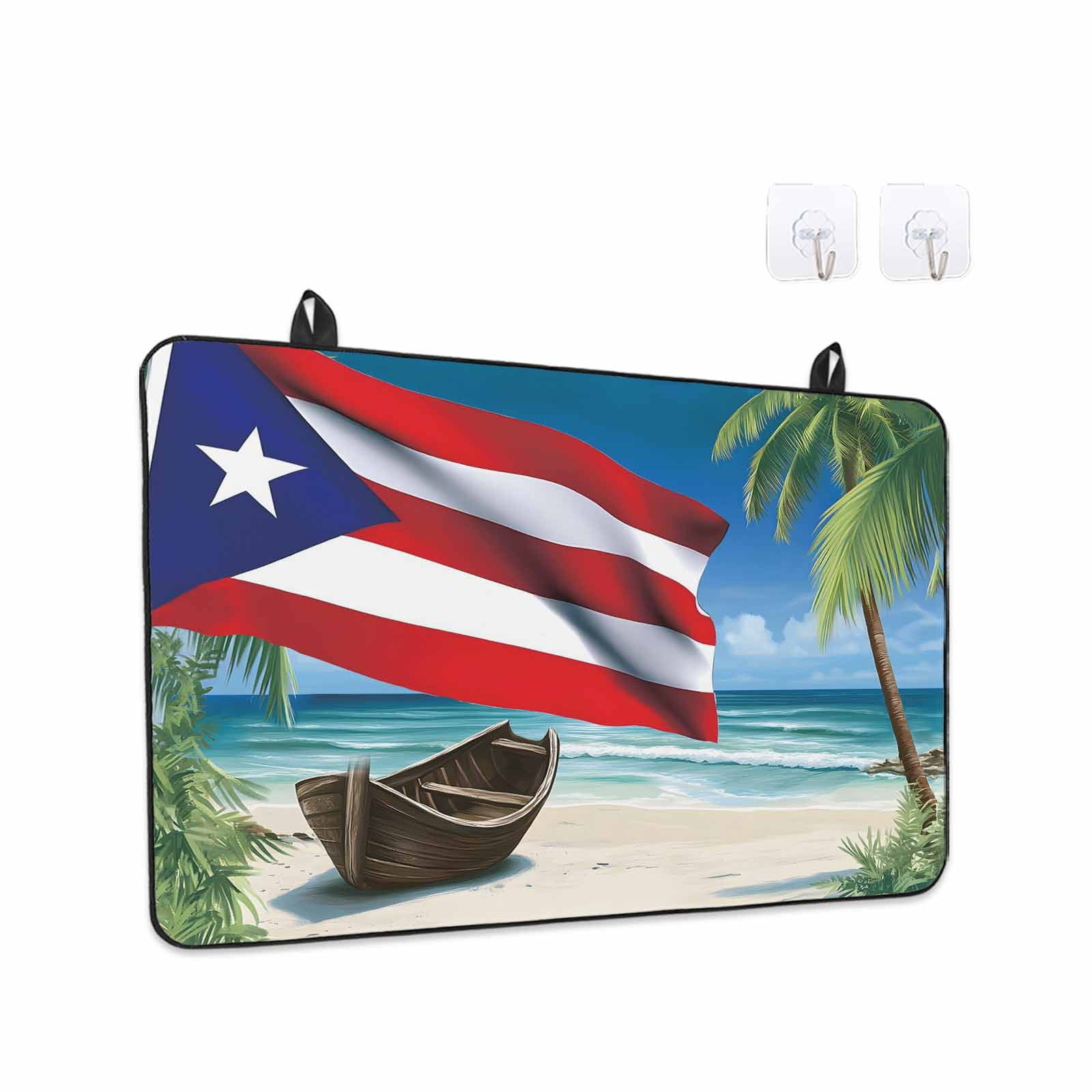 Puerto Rico Flag Sea Stove Top Cover for Electric Stove, Heat-proof & Non Slip Glass Top Stove Cover Protector, Beach Palm Trees Boat Nautical Kitchen Flat Cooktop Rubber Mat 24x21 Inches