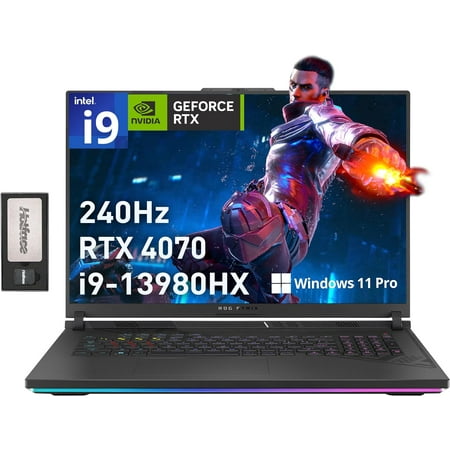 ASUS ROG Strix 18" 240Hz QHD Gaming Laptop, Intel i9-13980HX, NVIDIA GeForce RTX 4070, 32GB DDR5, 2TB SSD, Per-Key RGB Backlit Keyboard, Win 11 Pro, Gray, 256GB Hotface Extension Set