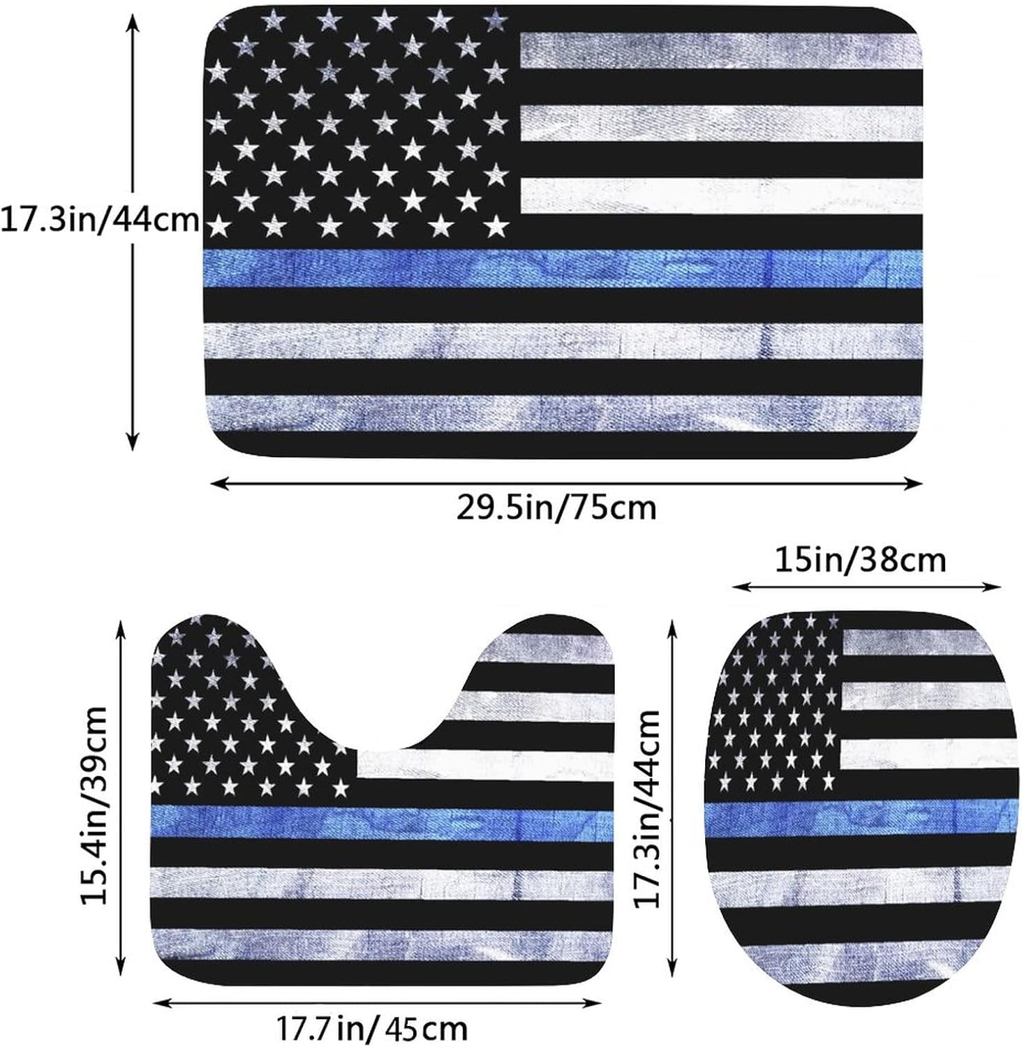A Police and Law Enforcement Support Flag Background 4Pcs Shower Curtains Set with 12 Hooks Set with Non-Slip Rug Toilet Lid Cover and Bath Mat Curtain Set for Bathroom Decor
